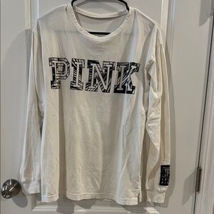 Victoria’s Secret PINK White Long Sleeve Shirt with Graphic Text